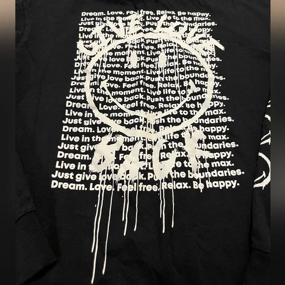 Smiley X H&M Cotton Black Long Sleeve Graphic Tee Size Xs - Picture 2 of 6